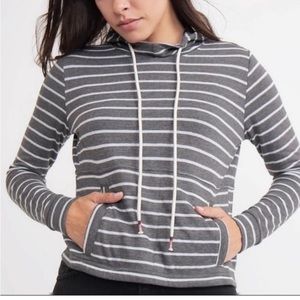 Marine Layer Double Knit Cowlneck Hoodie in Charcoal Stripe